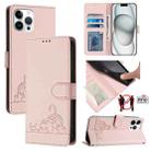 For iPhone 12 Pro Max Cat Rat Embossed Pattern RFID Leather Phone Case with Lanyard(Pink) - 1