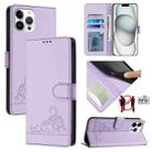 For iPhone 12 Pro Max Cat Rat Embossed Pattern RFID Leather Phone Case with Lanyard(Purple) - 1