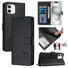 For iPhone 12 mini Cat Rat Embossed Pattern RFID Leather Phone Case with Lanyard(Black) - 1