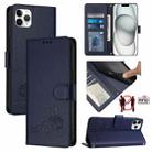 For iPhone 11 Pro Max Cat Rat Embossed Pattern RFID Leather Phone Case with Lanyard(Blue) - 1