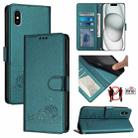 For iPhone XS / X Cat Rat Embossed Pattern RFID Leather Phone Case with Lanyard(Peacock Green) - 1