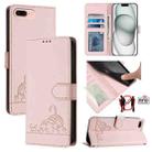 For iPhone 8 Plus / 7 Plus Cat Rat Embossed Pattern RFID Leather Phone Case with Lanyard(Pink) - 1