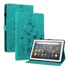For Amazon Fire HD8 2015-2018 Lily Embossed Leather Tablet Case(Green) - 1