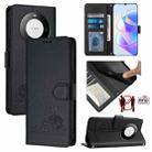 For Huawei Mate 60 Cat Rat Embossed Pattern RFID Leather Phone Case with Lanyard(Black) - 1