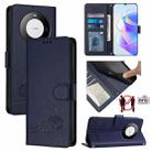 For Huawei Mate 60 Cat Rat Embossed Pattern RFID Leather Phone Case with Lanyard(Blue) - 1