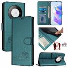 For Huawei Mate 60 Pro/60 Pro+ Cat Rat Embossed Pattern RFID Leather Phone Case with Lanyard(Peacock Green) - 1