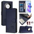 For Huawei Mate 60 Pro/60 Pro+ Cat Rat Embossed Pattern RFID Leather Phone Case with Lanyard(Blue) - 1