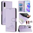 For Huawei P30 Cat Rat Embossed Pattern RFID Leather Phone Case with Lanyard(Purple) - 1