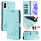 For Huawei P30 lite/nova 4e Cat Rat Embossed Pattern RFID Leather Phone Case with Lanyard(Mint Green) - 1