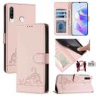 For Huawei P30 lite/nova 4e Cat Rat Embossed Pattern RFID Leather Phone Case with Lanyard(Pink) - 1