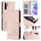 For Huawei P30 Pro Cat Rat Embossed Pattern RFID Leather Phone Case with Lanyard(Pink) - 1