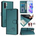 For Huawei P30 Pro Cat Rat Embossed Pattern RFID Leather Phone Case with Lanyard(Peacock Green) - 1