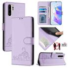 For Huawei P30 Pro Cat Rat Embossed Pattern RFID Leather Phone Case with Lanyard(Purple) - 1