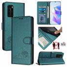 For Huawei P40 Cat Rat Embossed Pattern RFID Leather Phone Case with Lanyard(Peacock Green) - 1