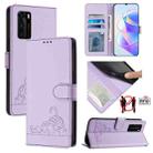 For Huawei P40 Cat Rat Embossed Pattern RFID Leather Phone Case with Lanyard(Purple) - 1