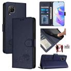 For Huawei nova 6 SE Cat Rat Embossed Pattern RFID Leather Phone Case with Lanyard(Blue) - 1