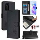 For Huawei P40 Pro Cat Rat Embossed Pattern RFID Leather Phone Case with Lanyard(Black) - 1