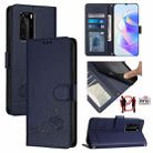 For Huawei P40 Pro Cat Rat Embossed Pattern RFID Leather Phone Case with Lanyard(Blue) - 1