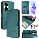 For Huawei P50 Cat Rat Embossed Pattern RFID Leather Phone Case with Lanyard(Peacock Green) - 1