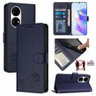 For Huawei P50 Cat Rat Embossed Pattern RFID Leather Phone Case with Lanyard(Blue) - 1
