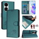 For Huawei P50 Pro Cat Rat Embossed Pattern RFID Leather Phone Case with Lanyard(Peacock Green) - 1