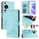 For Huawei P60 Art Cat Rat Embossed Pattern RFID Leather Phone Case with Lanyard(Mint Green) - 1