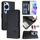 For Huawei P60 Art Cat Rat Embossed Pattern RFID Leather Phone Case with Lanyard(Black) - 1