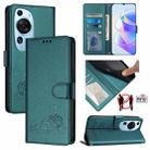 For Huawei P60 Art Cat Rat Embossed Pattern RFID Leather Phone Case with Lanyard(Peacock Green) - 1