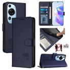 For Huawei P60 Art Cat Rat Embossed Pattern RFID Leather Phone Case with Lanyard(Blue) - 1