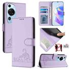 For Huawei P60 Art Cat Rat Embossed Pattern RFID Leather Phone Case with Lanyard(Purple) - 1