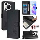 For Huawei Pura 70 Cat Rat Embossed Pattern RFID Leather Phone Case with Lanyard(Black) - 1