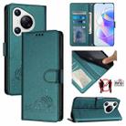 For Huawei Pura 70 Cat Rat Embossed Pattern RFID Leather Phone Case with Lanyard(Peacock Green) - 1