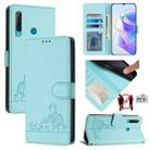 For Huawei Enjoy 9s 4G Cat Rat Embossed Pattern RFID Leather Phone Case with Lanyard(Mint Green) - 1