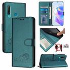 For Huawei Enjoy 9s 4G Cat Rat Embossed Pattern RFID Leather Phone Case with Lanyard(Peacock Green) - 1