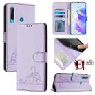 For Huawei Enjoy 9s 4G Cat Rat Embossed Pattern RFID Leather Phone Case with Lanyard(Purple) - 1