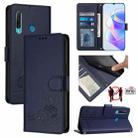 For Huawei P Smart 2019 Cat Rat Embossed Pattern RFID Leather Phone Case with Lanyard(Blue) - 1