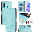 For Huawei P Smart+ 2019 Cat Rat Embossed Pattern RFID Leather Phone Case with Lanyard(Mint Green) - 1