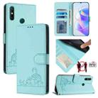 For Huawei Enjoy 20 SE/Y7a 4G Cat Rat Embossed Pattern RFID Leather Phone Case with Lanyard(Mint Green) - 1