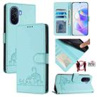 For Huawei Enjoy 50 4G Cat Rat Embossed Pattern RFID Leather Phone Case with Lanyard(Mint Green) - 1