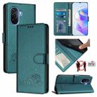 For Huawei Enjoy 50 4G Cat Rat Embossed Pattern RFID Leather Phone Case with Lanyard(Peacock Green) - 1