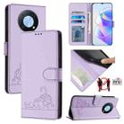 For Huawei Enjoy 50 Pro 4G Cat Rat Embossed Pattern RFID Leather Phone Case with Lanyard(Purple) - 1