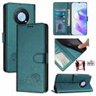 For Huawei nova Y90 Cat Rat Embossed Pattern RFID Leather Phone Case with Lanyard(Peacock Green) - 1