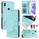 For Huawei P Smart Z Cat Rat Embossed Pattern RFID Leather Phone Case with Lanyard(Mint Green) - 1