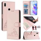 For Huawei P Smart Z Cat Rat Embossed Pattern RFID Leather Phone Case with Lanyard(Pink) - 1