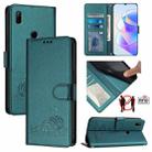 For Huawei P Smart Z Cat Rat Embossed Pattern RFID Leather Phone Case with Lanyard(Peacock Green) - 1