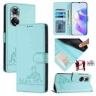 For Huawei nova 9 Cat Rat Embossed Pattern RFID Leather Phone Case with Lanyard(Mint Green) - 1