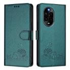 For Huawei nova 13 Pro 5G Cat Rat Embossed Pattern RFID Leather Phone Case with Lanyard(Peacock Green) - 2