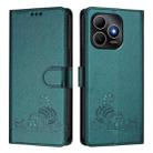 For Huawei Enjoy 80s 4G Cat Rat Embossed Pattern RFID Leather Phone Case with Lanyard(Peacock Green) - 2