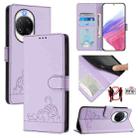 For Huawei nova 14 Pro 5G Cat Rat Embossed Pattern RFID Leather Phone Case with Lanyard(Purple) - 1