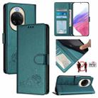 For Huawei nova 14 5G Cat Rat Embossed Pattern RFID Leather Phone Case with Lanyard(Peacock Green) - 1